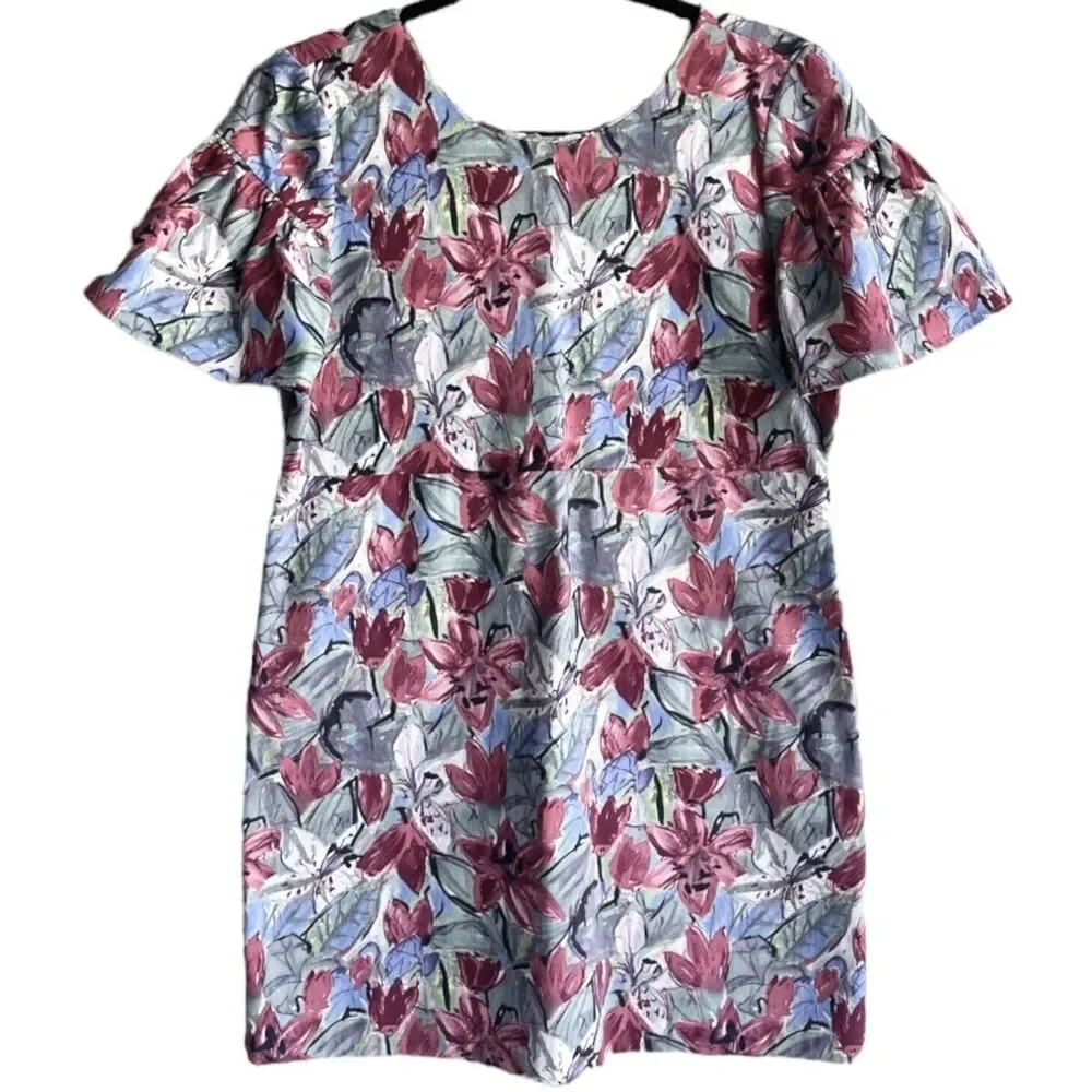 NWT Zara Multicolor Floral Mini Dress Size L Ruffled Short Sleeves Bow V Back - Picture 2 of 10